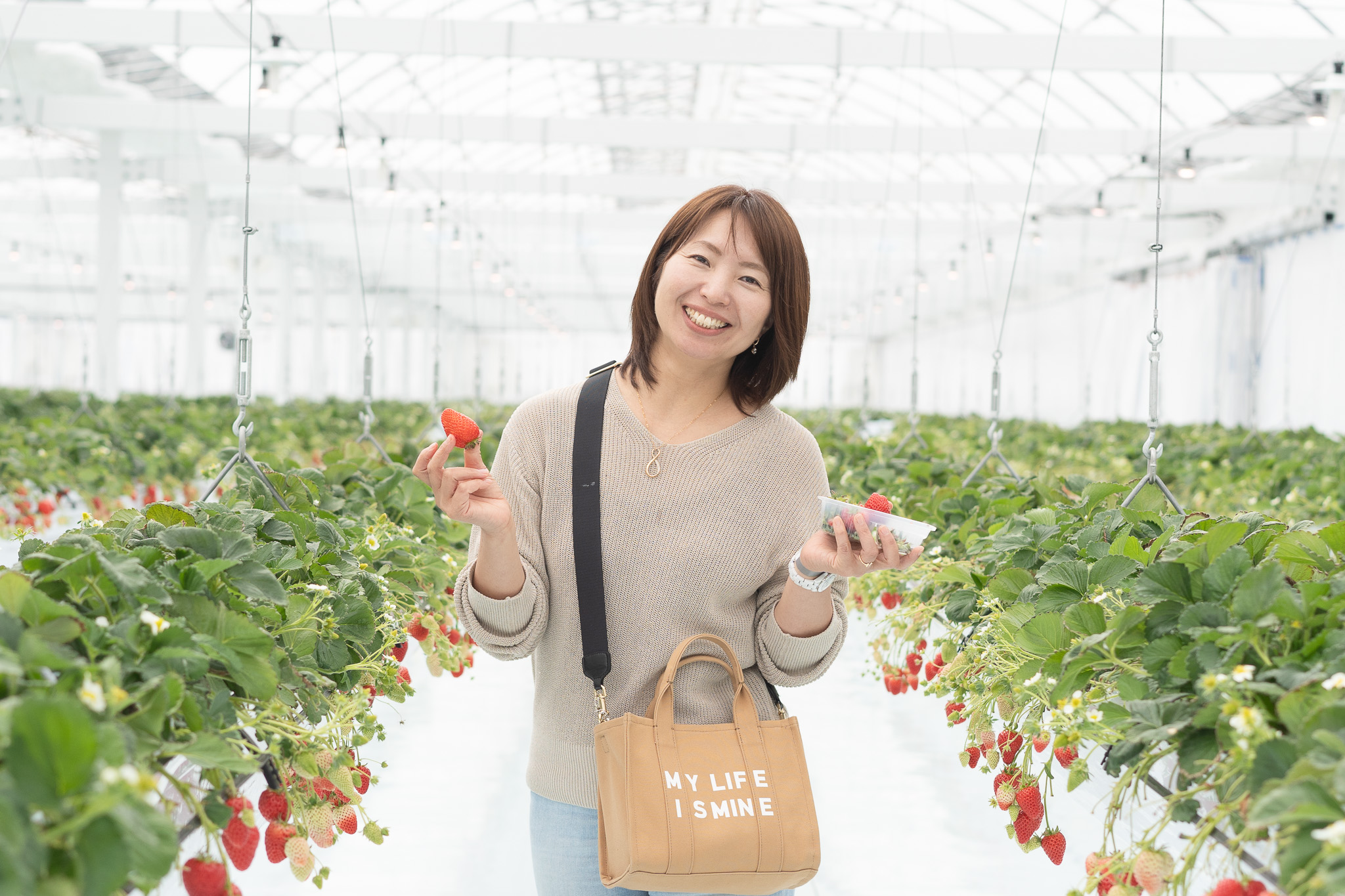 いちご狩りの笑顔